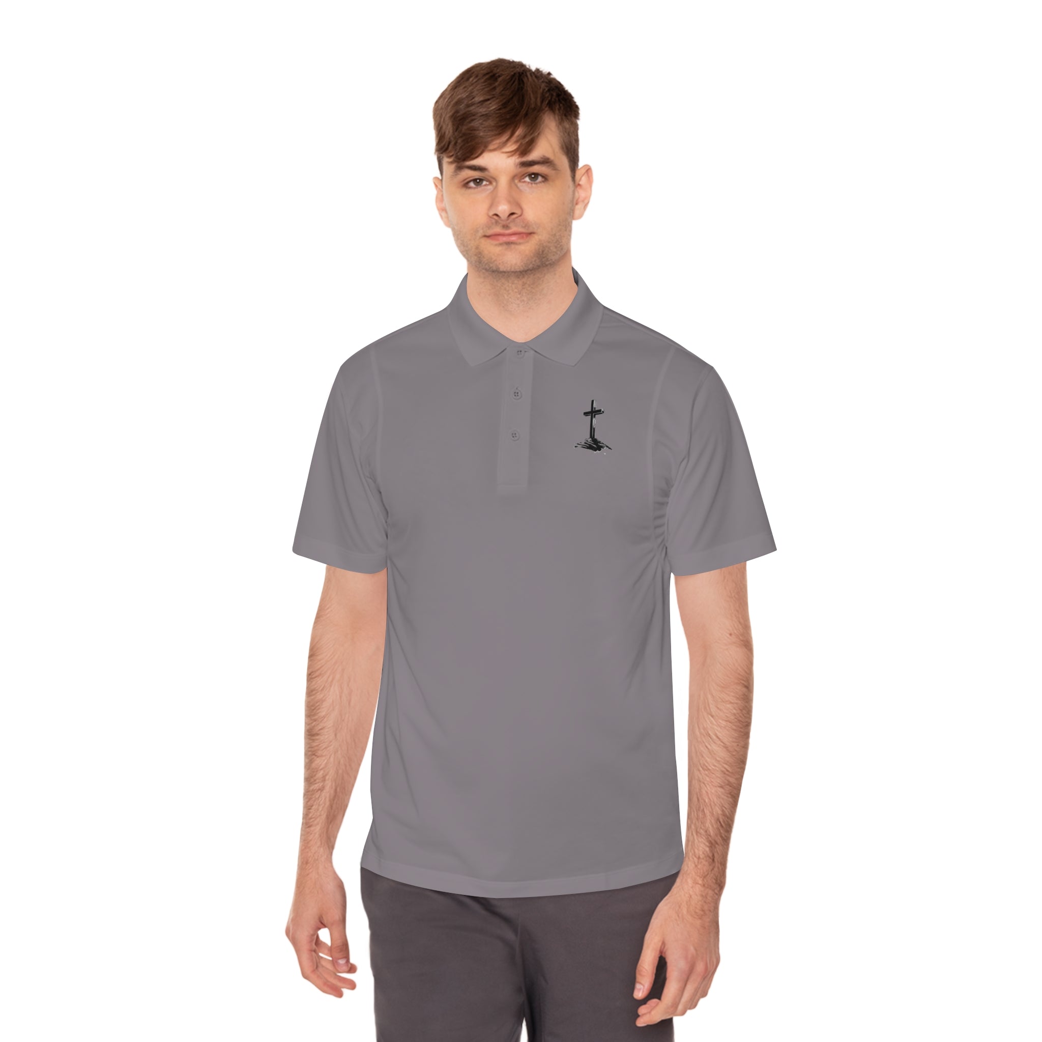 Men's Sport Polo Shirt with Minimalist Cross Design,